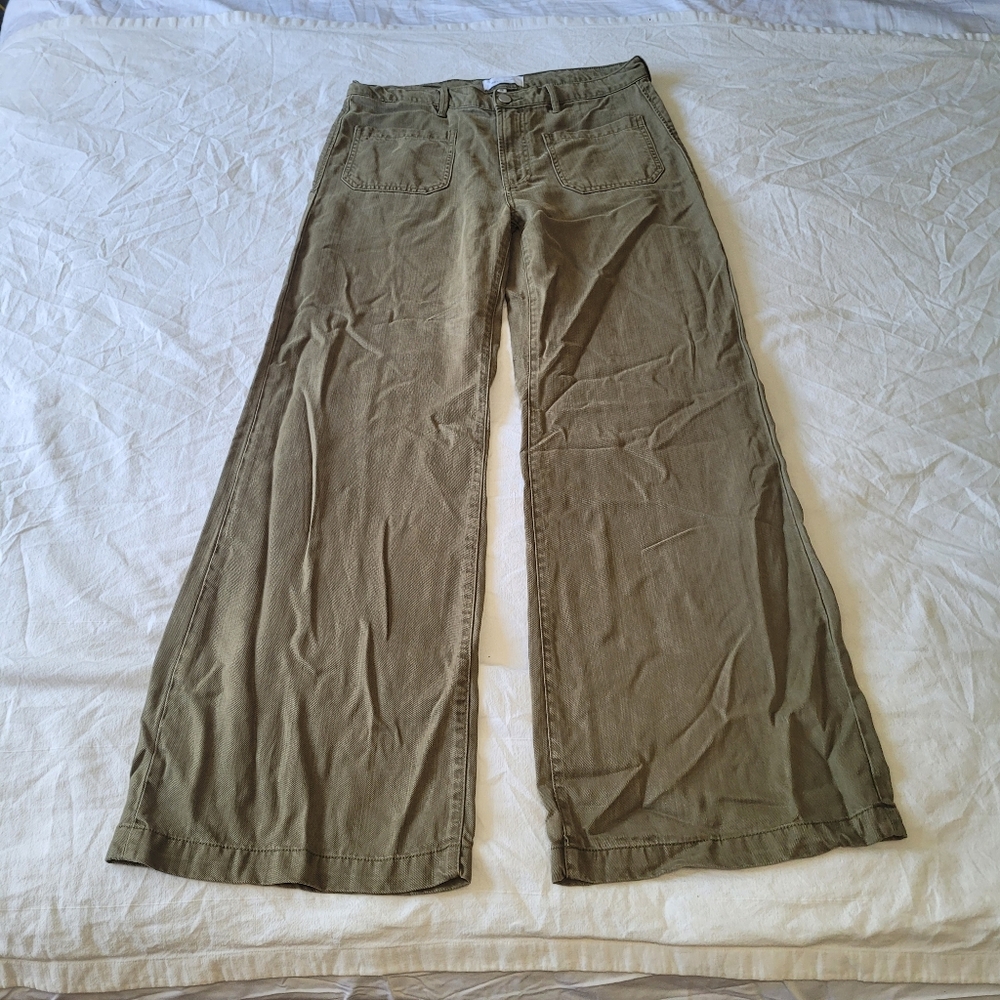 Dear John Wide Leg Pants Womens 29 Mid-Rise Flat Front Olive Green Tencel